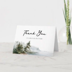 Carte De Remerciements Élégant Paysage de Mariage de Pins Côtiers Brumeux