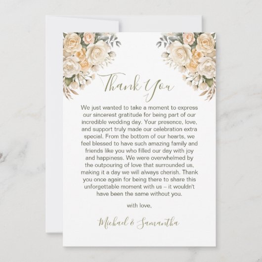 Carte De Remerciements Elegant Pearl White et ivoire Rose Mariage (Devant)