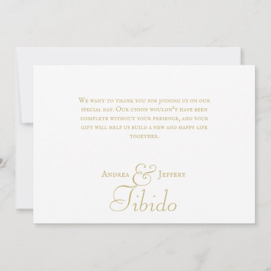 Carte De Remerciements Élégant Pentacle en Or Main de Mariage (Dos)