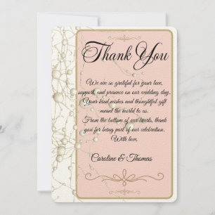 Carte De Remerciements Élégant Perle Or Script Mariage Romantique Perles