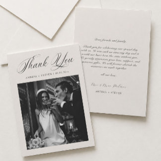 Carte De Remerciements Élégant Photo Argent de Famille Mariage