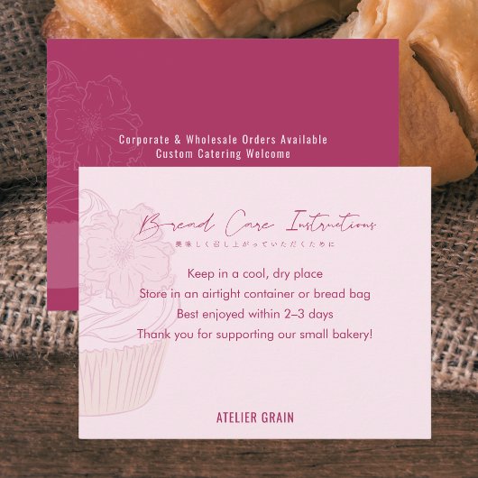 Carte De Remerciements Elegant Pink Cupcake Bread Care Instructions