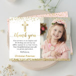 Carte De Remerciements Elégant Pink Gold Cross Girl Baptism Photo<br><div class="desc">Elégant Pink Gold Cross Girl Baptism Photo Carte de remerciements</div>