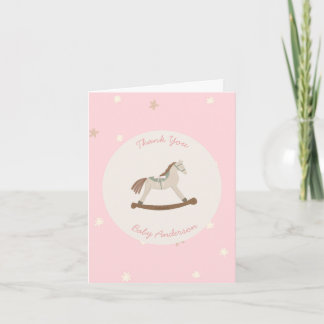 Carte De Remerciements Elegant Pink Stars Boho Rocking Horse