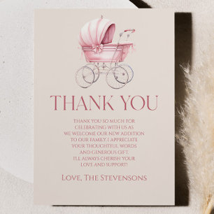 Carte De Remerciements Élégant Pink Vintage Baby shower de transport bébé