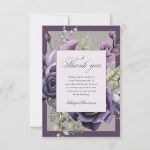 Carte De Remerciements Élégant Plumage Floral Funéraire Pourpre