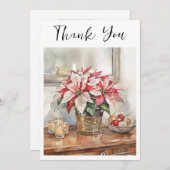 Carte De Remerciements Elegant Poinsettia Christmas Present (Devant / Derrière)