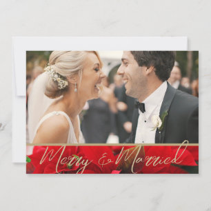 Carte De Remerciements Elegant Poinsettia Merry & Married Mariage photo