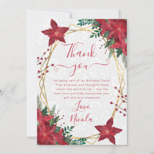 Carte De Remerciements Élégant poinsettia rouge Anniversaire d'hiver