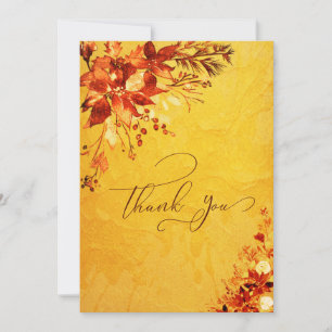 Carte De Remerciements Élégant Poinsettia Rouge et Or Aquarelle Mariage