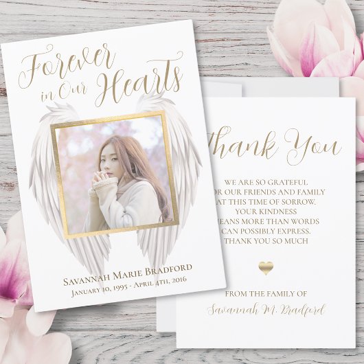 Carte De Remerciements Élégant pour toujours dans nos coeurs Ange Ailes P