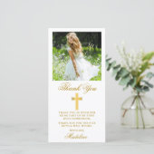 Carte De Remerciements Élégant Premier Saint Communion Or (Debout devant)