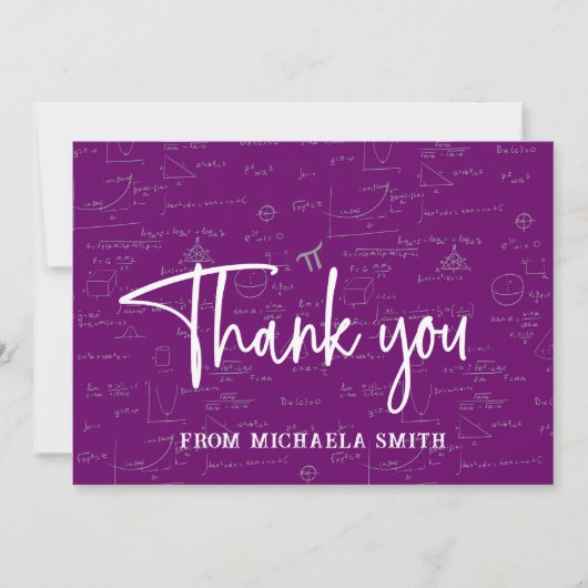 Carte De Remerciements Elegant Purple Script Typography Math Graduation (Devant)