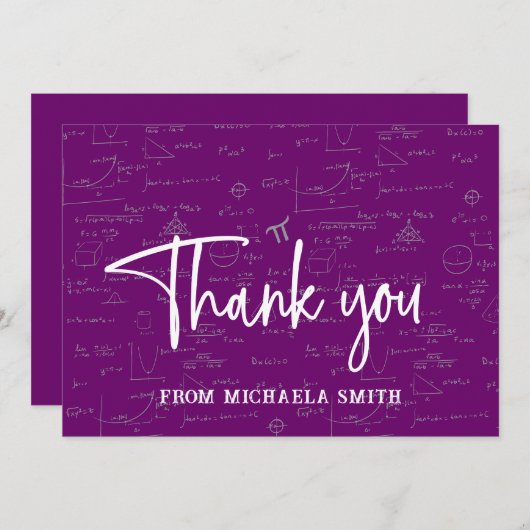 Carte De Remerciements Elegant Purple Script Typography Math Graduation (Devant / Derrière)