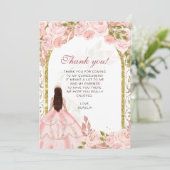 Carte De Remerciements Élégant Quinceañera Fleur Rose Pâle Photo (Debout devant)