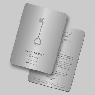 Carte De Remerciements Élégant Realtor Immobilier Clé Argent Appréciation