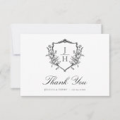 Carte De Remerciements Élégant régence Floral Crest Monogram Mariage (Devant)