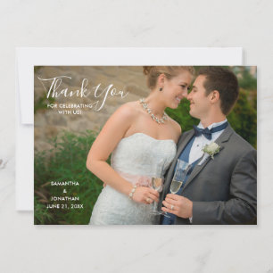 Carte De Remerciements Élégant remerciement de mariage avec photo en écri