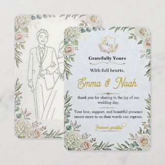 Carte De Remerciements Élégant Remerciement de Mariage Or Sage Modifiable