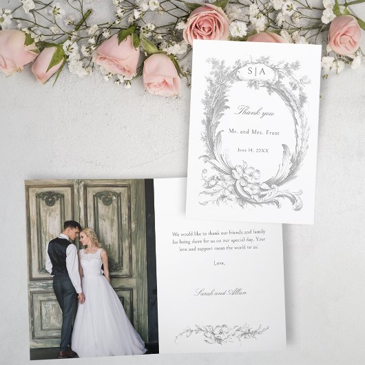 Carte De Remerciements Élégant Rococo Floral Français