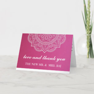 Carte De Remerciements Élégant Rose Blanc Paisley Indien Hindou Mariage T