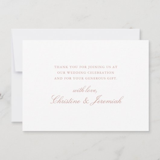 Carte De Remerciements Élégant Rose blanche or Mariage de script moderne (Dos)