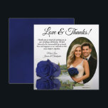 Carte De Remerciements Elégant Rose bleu marine Oval Photo Mariage romant<br><div class="desc">Ces belles cartes de remerciement de mariage sont une merveilleuse façon de montrer votre appréciation à vos amis et à votre famille pour la célébration avec vous lors de votre journée spéciale. Ils présentent votre photo mariage dans un cadre ovale avec un seul rose à long tige bleu marine sur...</div>