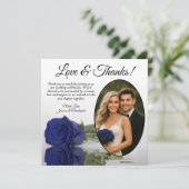 Carte De Remerciements Elégant Rose bleu marine Oval Photo Mariage romant (Debout devant)