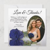Carte De Remerciements Elégant Rose bleu marine Oval Photo Mariage romant (Devant)