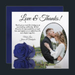 Carte De Remerciements Elégant Rose bleu marine Oval Photo Mariage romant<br><div class="desc">Ces belles cartes de remerciement de mariage sont une merveilleuse façon de montrer votre appréciation à vos amis et à votre famille pour la célébration avec vous lors de votre journée spéciale. Ils présentent votre photo mariage dans un cadre ovale avec un seul rose à long tige bleu marine sur...</div>