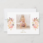Carte De Remerciements Élégant rose Blush Floral Gold Girl Photo Baptême (Devant)