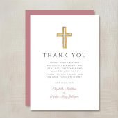 Carte De Remerciements Élégant rose Croix Religieuse Fille Baptême