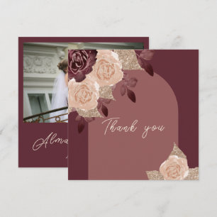 Carte De Remerciements Elégant Rose d'aquarelle Bourgogne Mariage