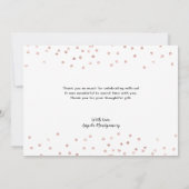 Carte De Remerciements Elégant Rose d'argent or Confetti (Dos)