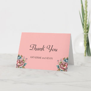 Carte De Remerciements Elégant Rose Dusty Turquoise Blue Floral Mariage