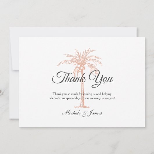 Carte De Remerciements Elégant Rose Gold Copper Palm Tree photo Mariage (Dos)