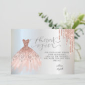 Carte De Remerciements Elégant Rose Gold Drives Chic Robe Rose Or (Debout devant)