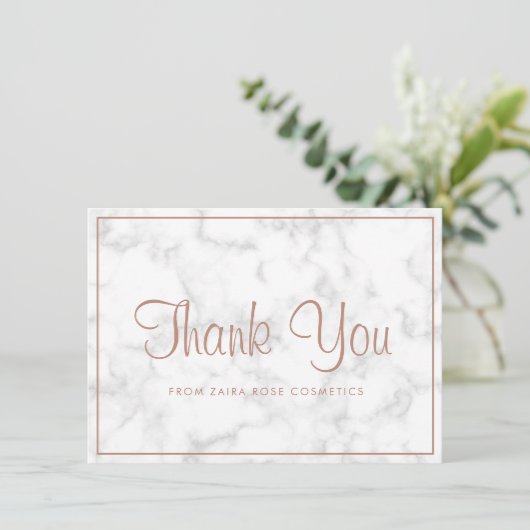 Carte De Remerciements Élégant Rose Gold Marble Moderne (Debout devant)