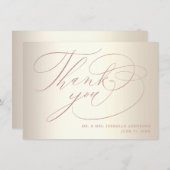 Carte De Remerciements Élégant Rose Gold Script Mariage brillant Champagn (Devant / Derrière)