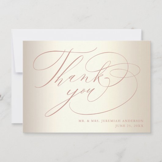 Carte De Remerciements Élégant Rose Gold Script Mariage brillant Champagn (Devant)