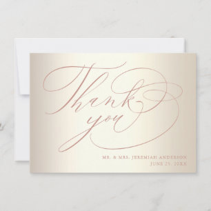 Carte De Remerciements Élégant Rose Gold Script Mariage brillant Champagn