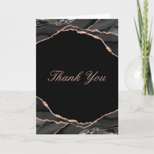 Carte De Remerciements Élégant Rose noir Gold Foil Agate Mariage Photo