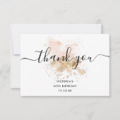 Carte De Remerciements Elégant rose or 40 et fabuleux 40e anniversaire (Devant)