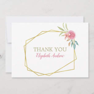 Carte De Remerciements Elégant rose & or Aquarelle Bat mitzvah floral