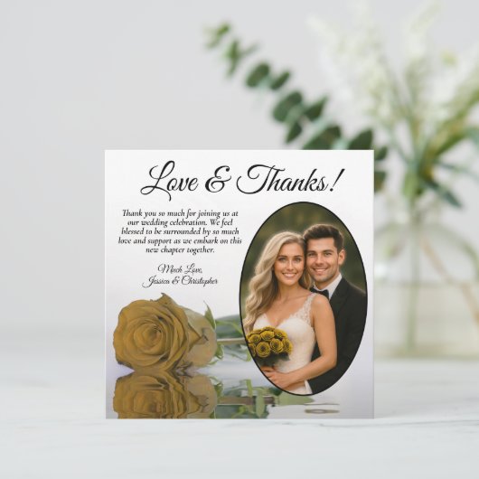 Carte De Remerciements Elégant Rose Oval Golden Ochre Mariage photo (Debout devant)