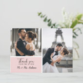 Carte De Remerciements Élégant rose pâle 2 Mariage photo Collage (Debout devant)