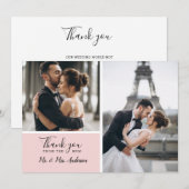 Carte De Remerciements Élégant rose pâle 2 Mariage photo Collage (Devant / Derrière)