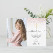 Carte De Remerciements Elégant Rose Parties scintillant or Confirmation d (Debout devant)