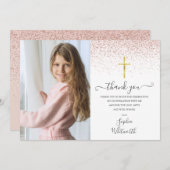 Carte De Remerciements Elégant Rose Parties scintillant or Confirmation d (Devant / Derrière)