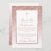 Carte De Remerciements Élégant Rose Parties scintillant Or Confirmation O (Devant / Derrière)